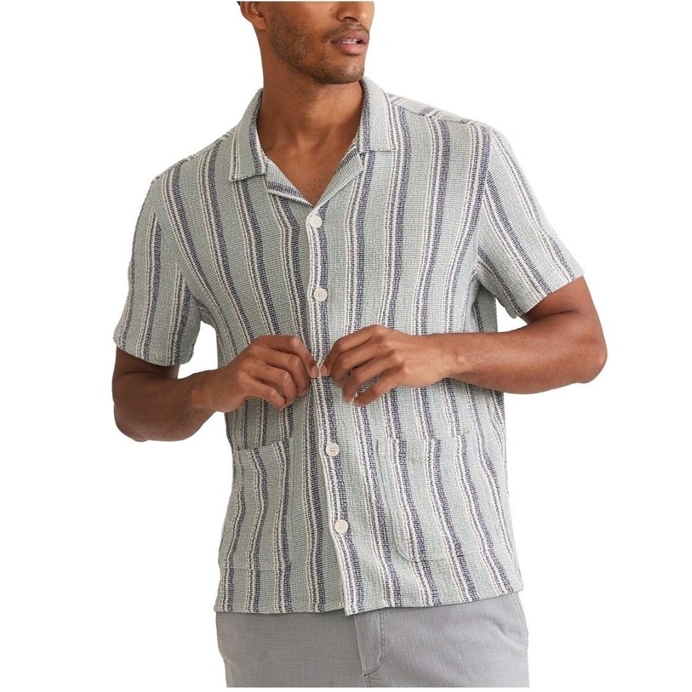 Marine Layer Archive Diego Camp Shirt Men's XL Blue White Striped Open‎ Collar